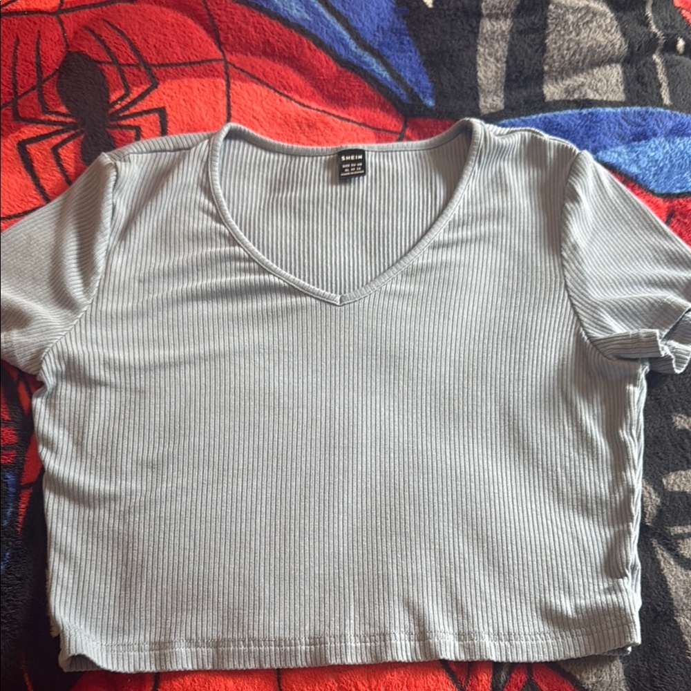 Ribbed V-Neck Gray Crop Top